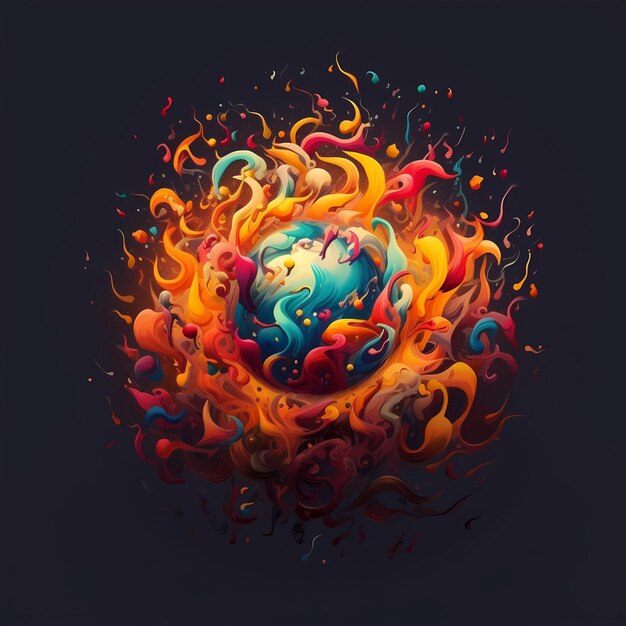 A colorful drawing of a planet with the word world on it.