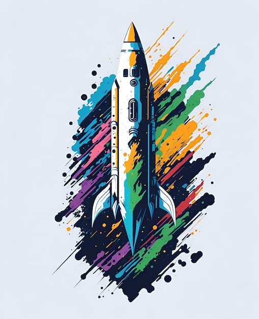 A colorful drawing of a rocket with the word space on it