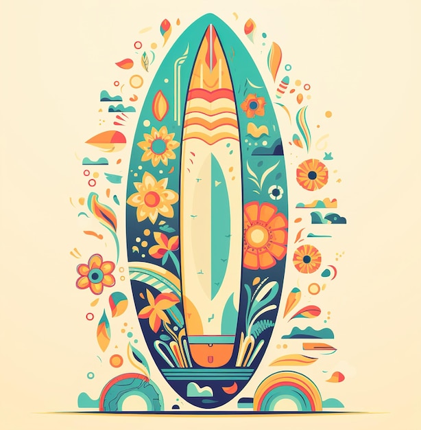 Photo a colorful drawing of a surfboard with the words surfboard on it.