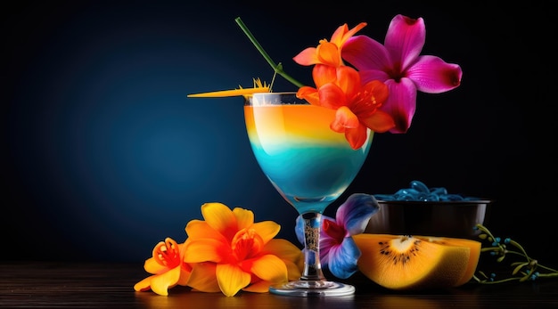 Photo a colorful drink with flowers