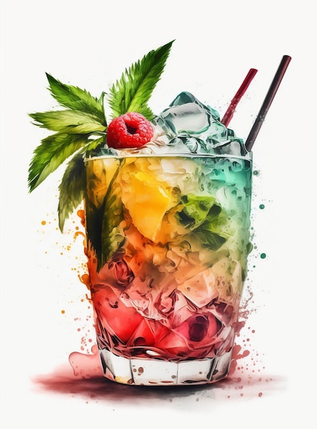 A colorful drink with a straw and a red straw