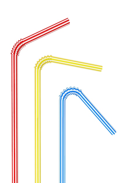 Colorful drinking straws on a white background