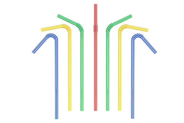 Colorful drinking straws on a white background