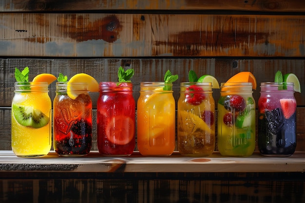 Colorful Drinks in a Mason Jar on Wood 2