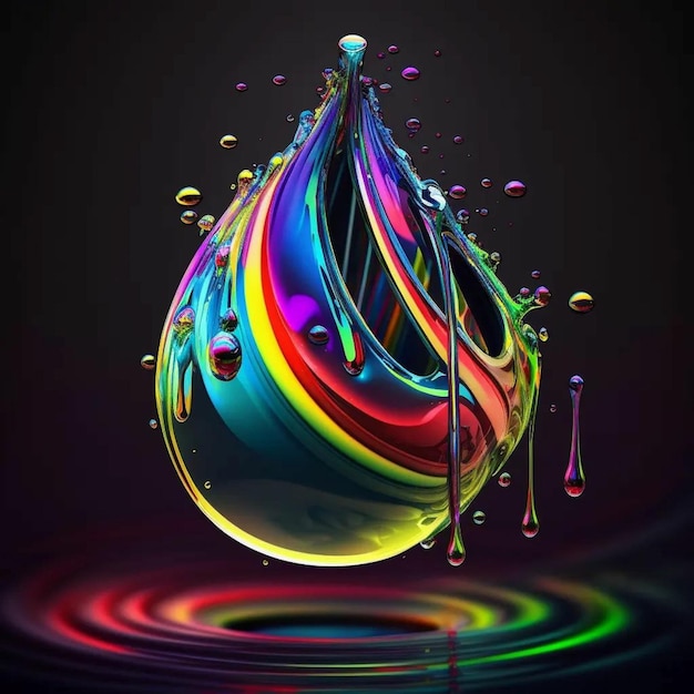 A colorful droplet is shown with the colors of the rainbow.