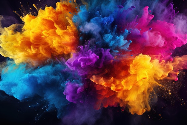 Colorful dust explosion on backdrop resembles abstract paint holi