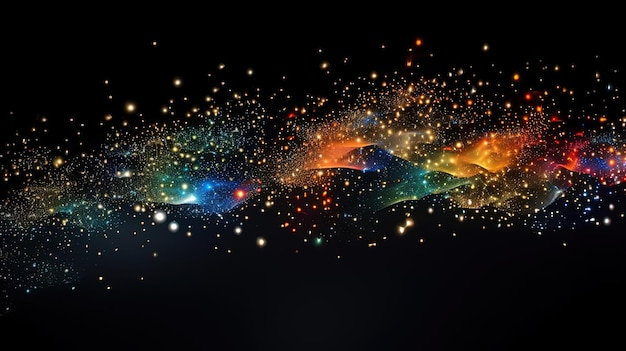 colorful dust particles in the form of stars on black background in the style of pipilotti rist