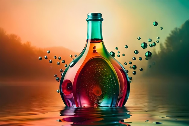 Photo colorful and dynamic beverage bottle product advertising