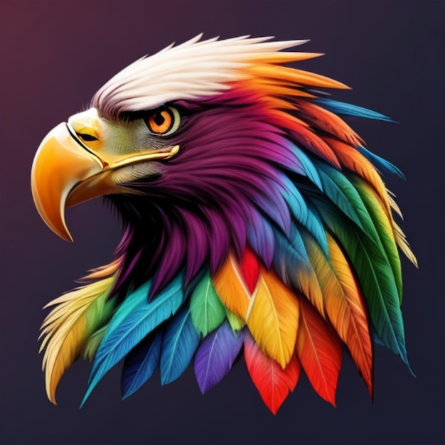 Colorful eagle head against dark background