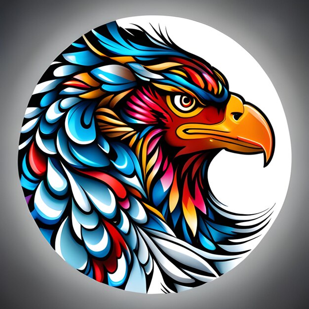 Colorful eagle side view in circle