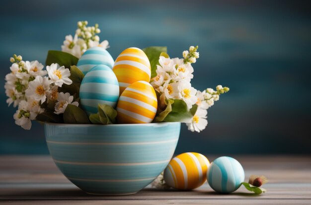 Colorful easter basket filled with eggs for a festive celebration and egg hunting joy easter decorations image