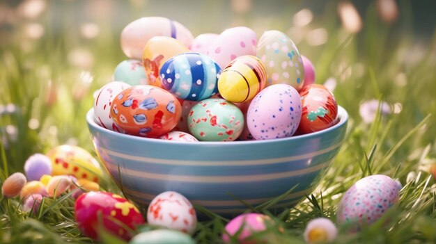 colorful easter egg basket with a variety of designs