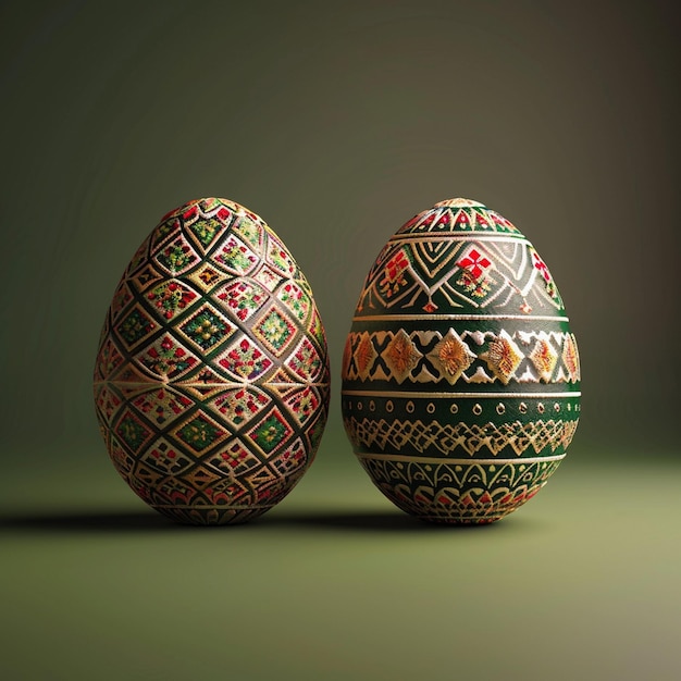 Красочные украшения пасхальных яиц на зеленой поверхности