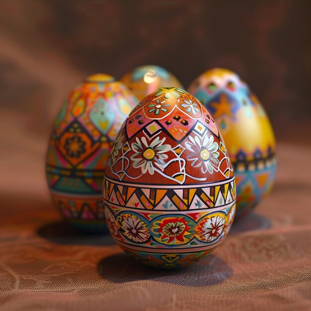 Photo colorful easter egg decorations on table festive painted eggs