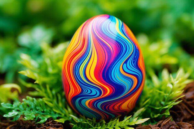 Photo colorful easter egg on green grass