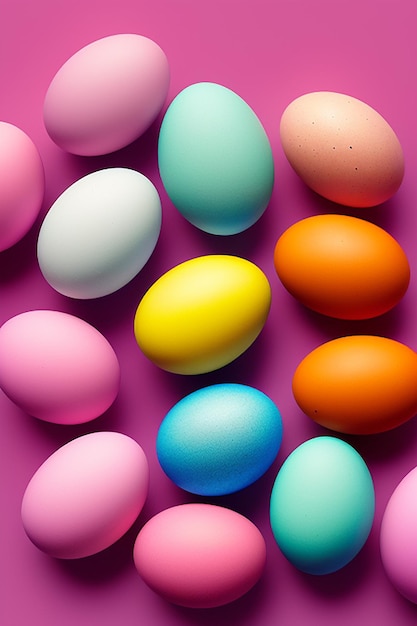 A colorful easter egg sits on a pink background.