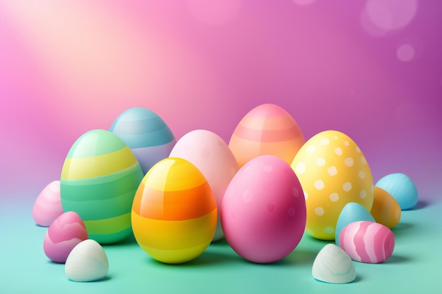 A colorful easter egg wallpaper with a pink background and a bunch of colorful eggs.