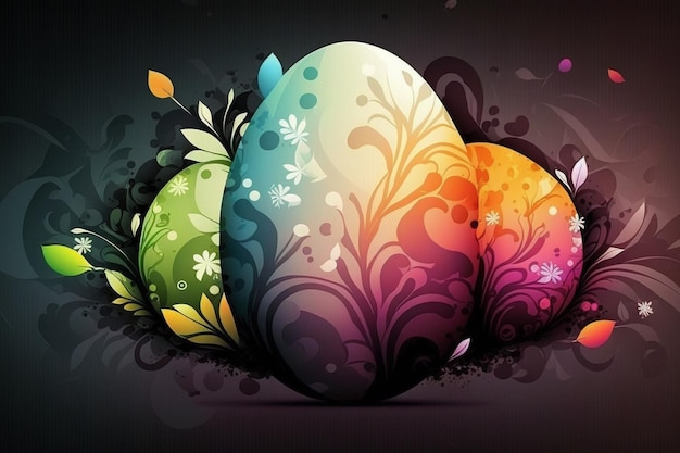 A colorful easter egg with a black background and a floral pattern.