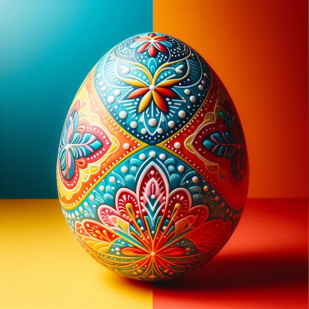 Красочное пасхальное яйцо с цветочным рисунком на красочном фоне
