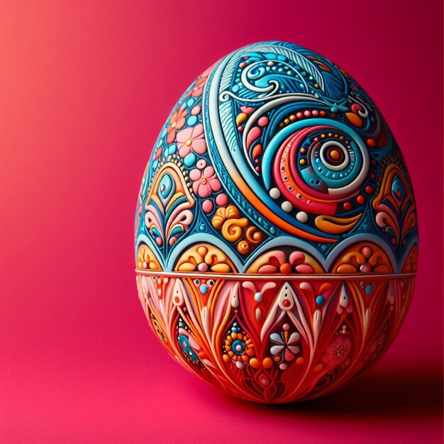 Colorful Easter egg with floral pattern on colorful background