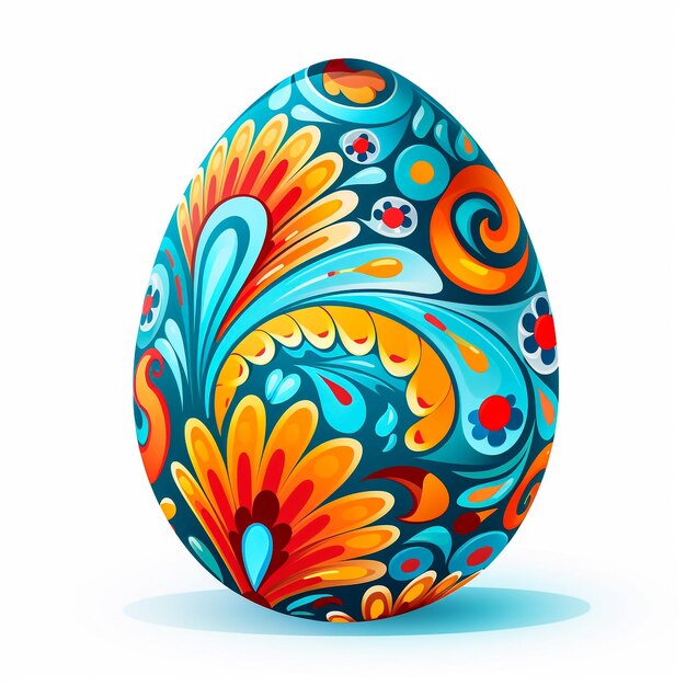 Фото Цветное пасхальное яйцо с украшенным цветочным украшением цветной цветочный рисунок на красном яйце