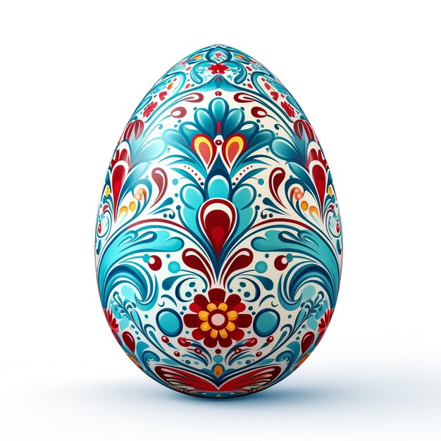 Colorful easter egg with ornate doodle floral decoration Colorful floral pattern on red egg
