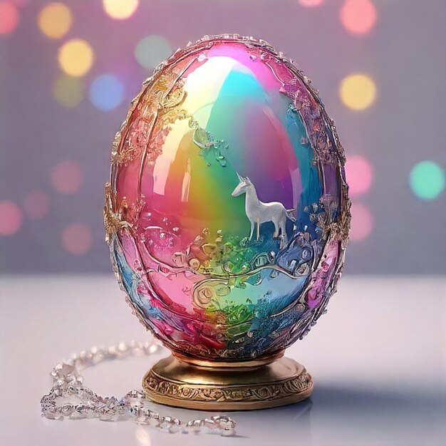 a colorful easter egg with a unicorn on the bottom
