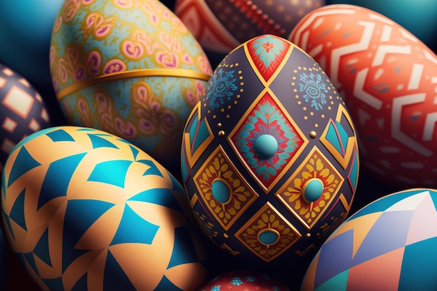 Colorful easter eggs background. digital art illustration. Vintage style.