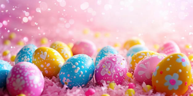 Colorful Easter Eggs Background A Festive Display Enhancing the Easter Bunny Concept