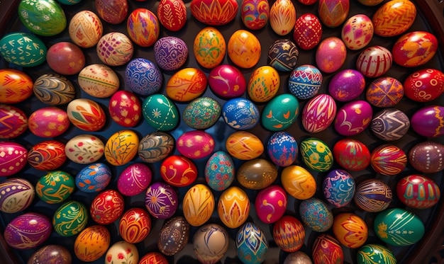 Colorful Easter eggs background Top view easter eggs texture pattern Easter poster and banner