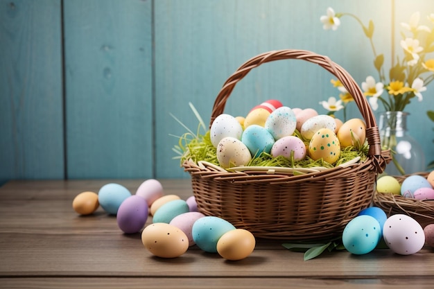 Colorful Easter Eggs In Basket Easter Day Background