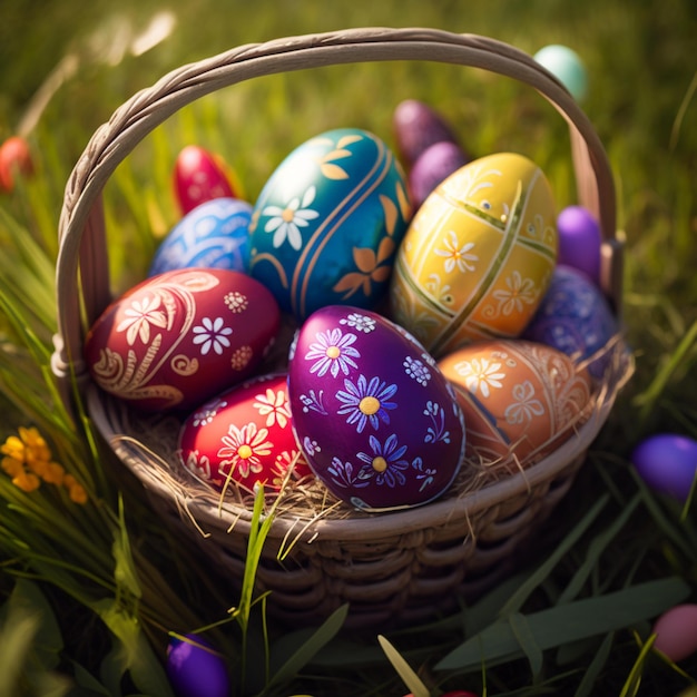 Colorful easter eggs in Basket happy easter