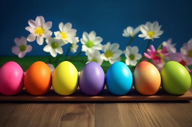 Colorful easter eggs blossoming spring rainbow