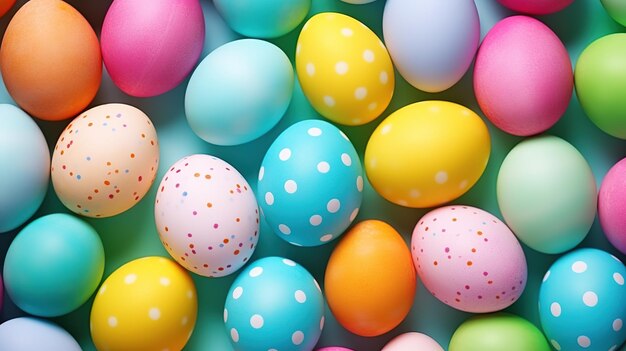 Colorful easter eggs on blue background Happy Easter concept