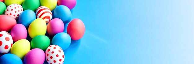 Colorful easter eggs on blue background