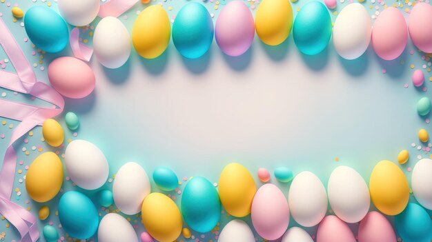 Colorful easter eggs on a blue background