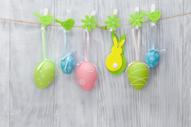 Colorful easter eggs and decor