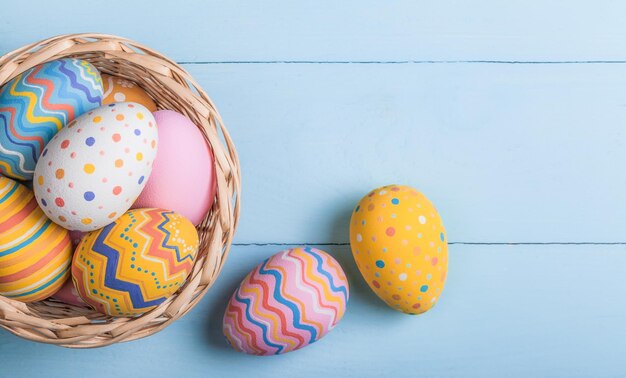 Colorful easter eggs on desk