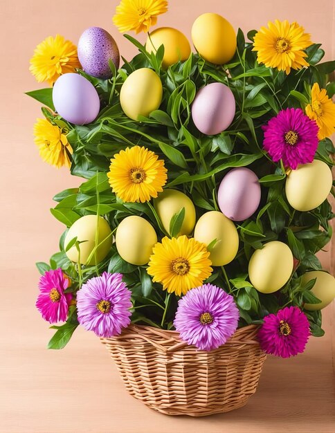 Photo colorful easter eggs on a flat background happy easter