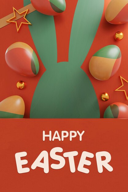 Colorful easter eggs and golden ball on red background