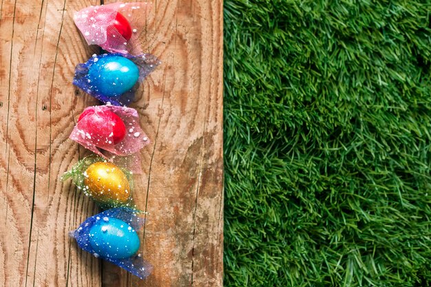 Colorful easter eggs on the grass
