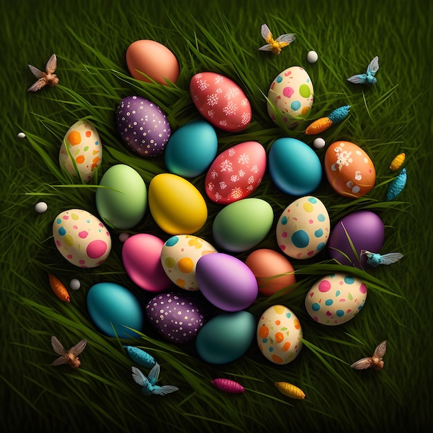 Colorful easter eggs in grass