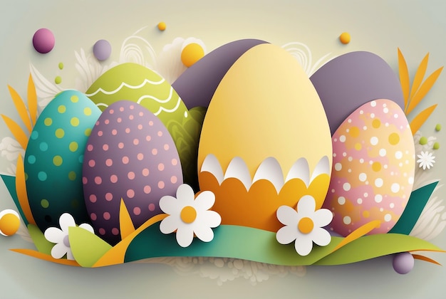 Colorful Easter Eggs illustration. Easter poster and banner template with Easter eggs.