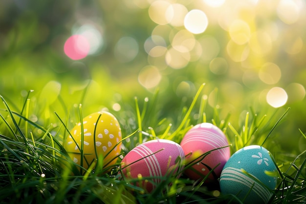 Фото Красочные пасхальные яйца в траве