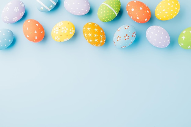 Colorful easter eggs isolated on blue background