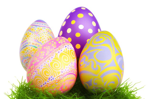 Фото Красочные пасхальные яйца на белом фоне