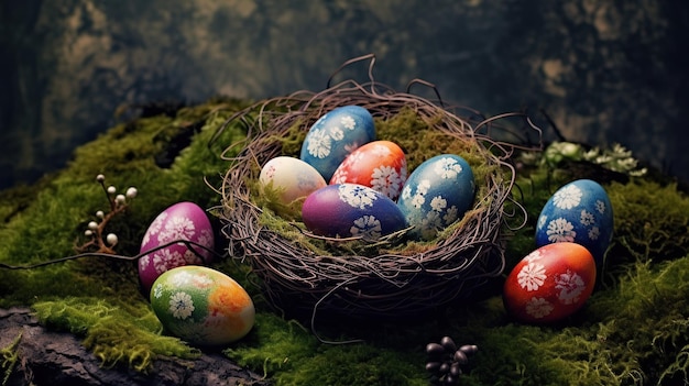 Colorful Easter Eggs Nestled in Nature