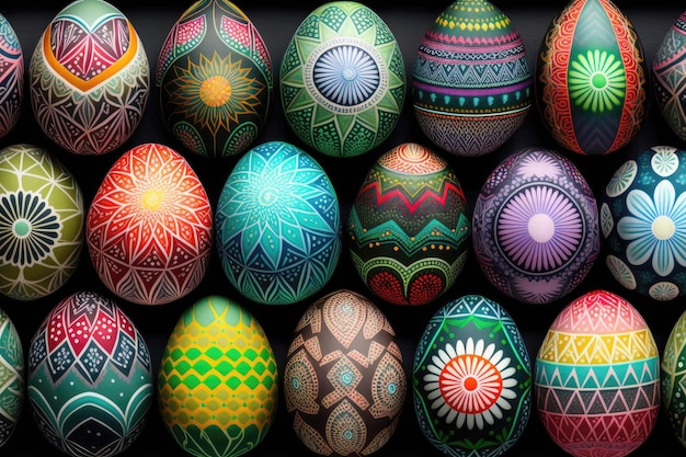 Colorful easter eggs one in a row Patterned on eggs