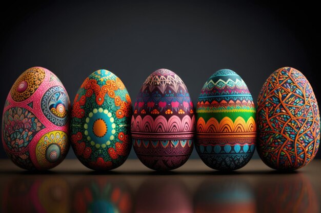 Colorful easter eggs one in a row Patterned on eggs