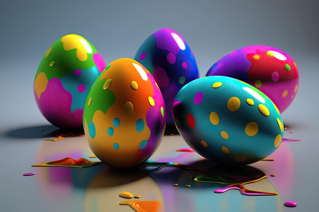 Colorful Easter eggs painted with watercolors Generative AI